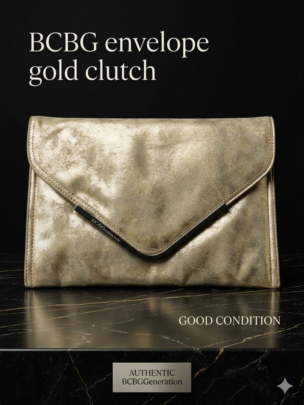 BCBGeneration Metallic Gold Envelope Clutch